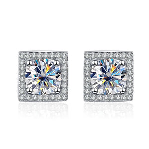 Quadrat Ohrstecker | 925 Sterling Silber | Moissanit | 1 Karat pro Stein