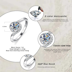 Twist-Ring – 925 Silber, Moissanit 1 CT, gedrehtes Banddesign