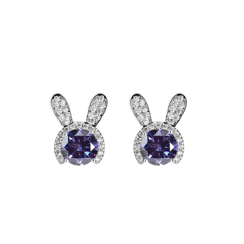Häschen Ohrstecker | 925 Sterling Silber | Moissanit Rundschliff | 1 Karat | GRA