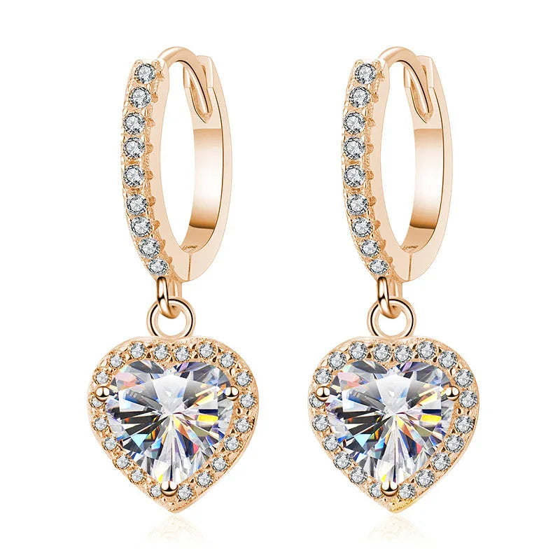 Herz Ohrringe | 925 Sterling Silber | Moissanit Herzschliff | 1 Karat | GRA