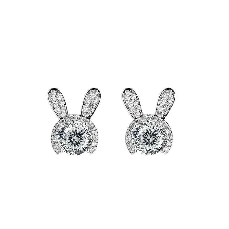 Häschen Ohrstecker | 925 Sterling Silber | Moissanit Rundschliff | 1 Karat | GRA