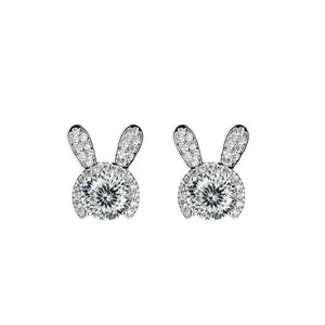 Häschen Ohrstecker | 925 Sterling Silber | Moissanit Rundschliff | 1 Karat | GRA