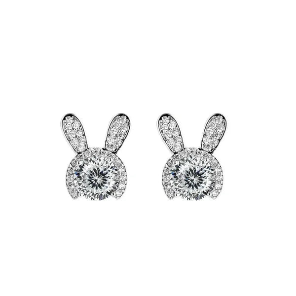 Häschen Ohrstecker | 925 Sterling Silber | Moissanit Rundschliff | 1 Karat | GRA
