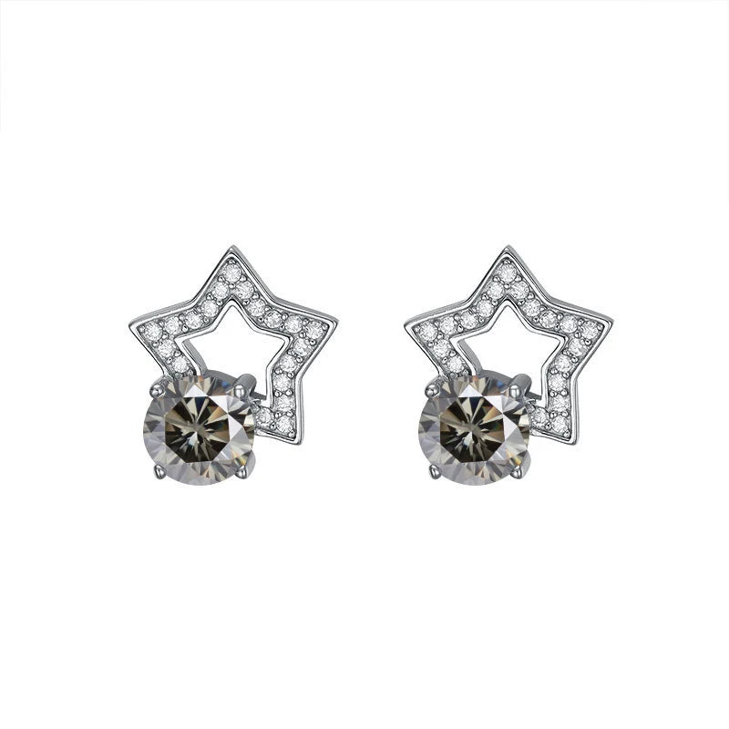 Stern Ohrstecker | 925 Sterling Silber | Moissanit Rundschliff | 1 Karat