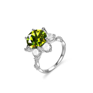 Leveyn Sonnenblumen-Ring – 925 Silber, Moissanit 5 CT, florales Design