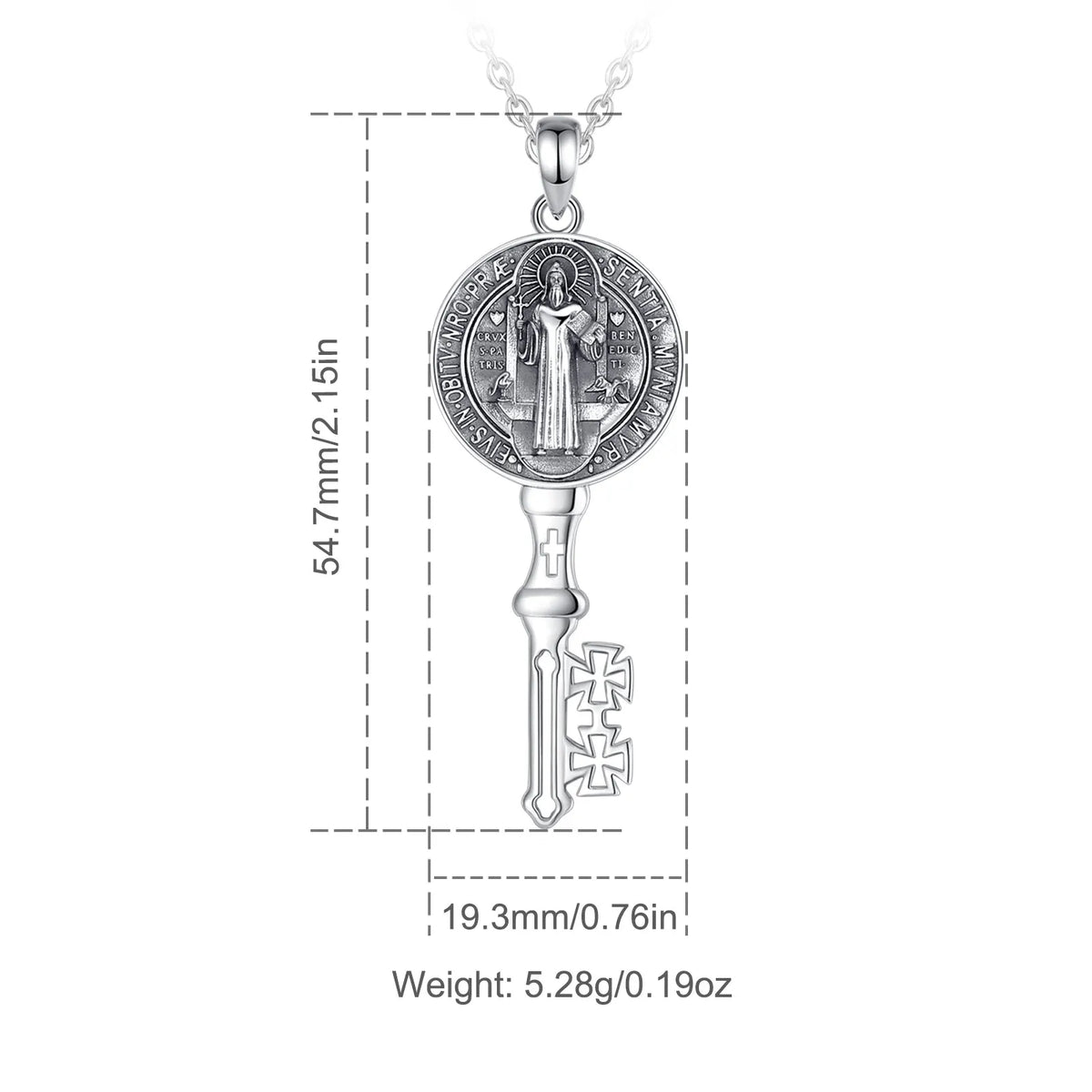 Saint Benedict Anhänger | 925 Sterling Silber | Kreuz & Schlüssel