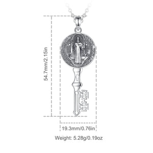 Saint Benedict Anhänger | 925 Sterling Silber | Kreuz & Schlüssel