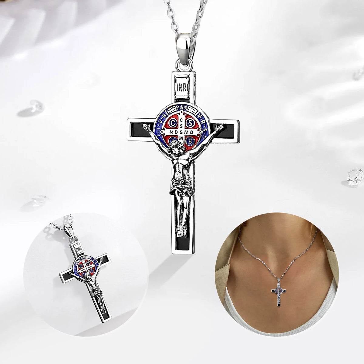 Jesus Kreuz Anhänger | 925 Sterling Silber | Saint Benedict
