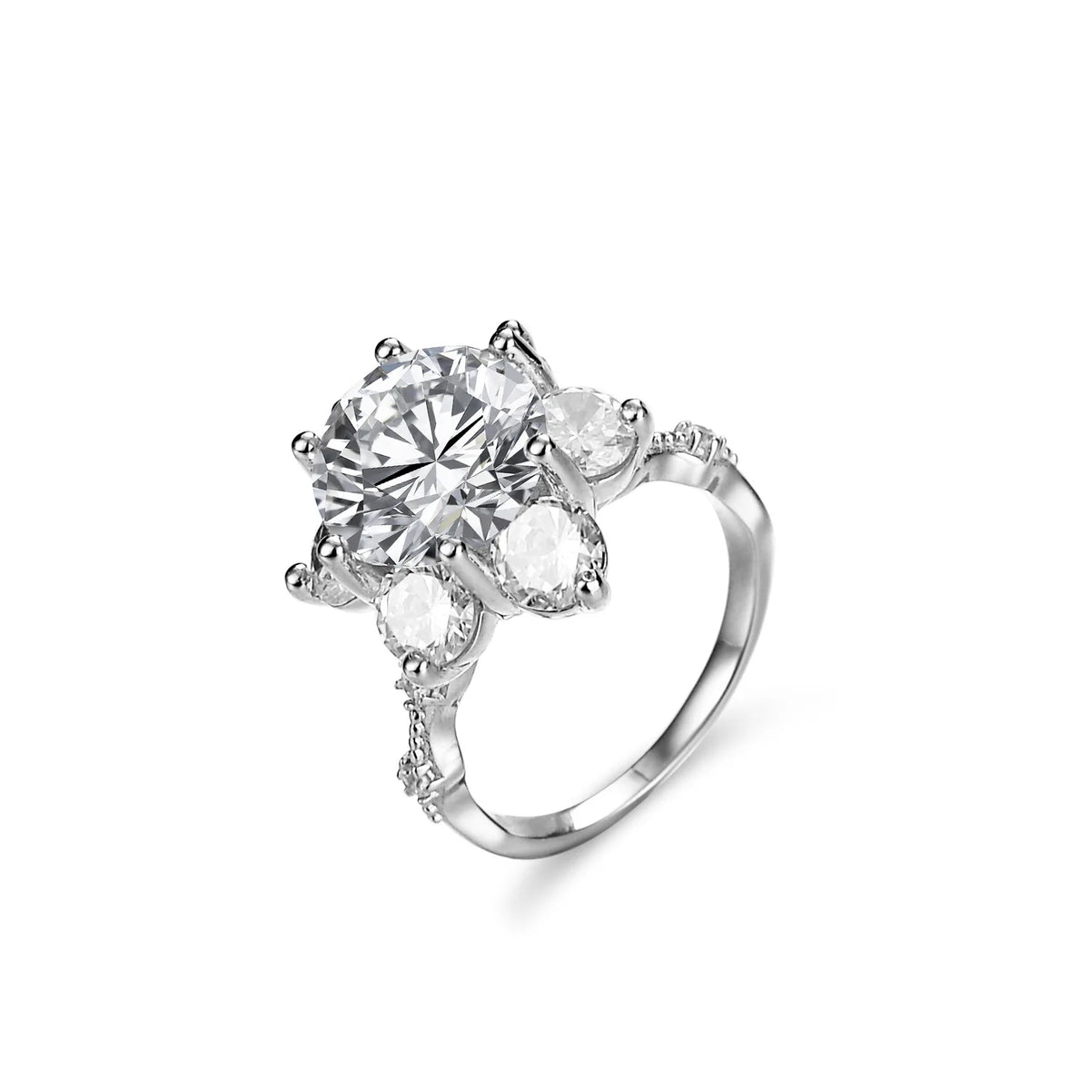 Leveyn Sonnenblumen-Ring – 925 Silber, Moissanit 5 CT, florales Design