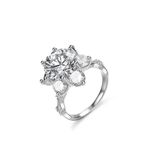 Leveyn Sonnenblumen-Ring – 925 Silber, Moissanit 5 CT, florales Design