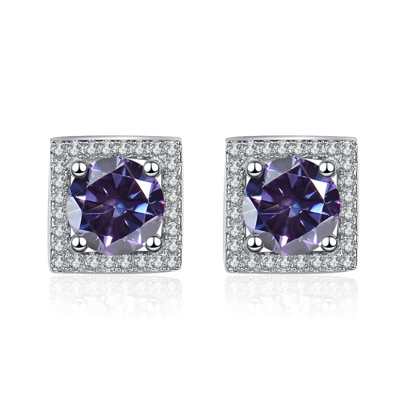 Quadrat Ohrstecker | 925 Sterling Silber | Moissanit | 1 Karat pro Stein