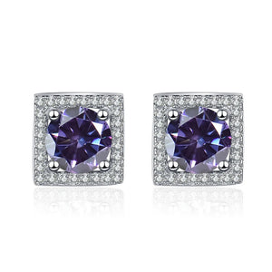 Quadrat Ohrstecker | 925 Sterling Silber | Moissanit | 1 Karat pro Stein