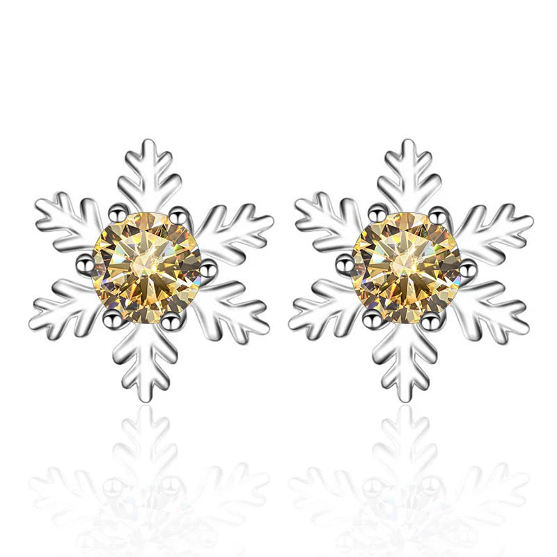 Schneeflocke Ohrstecker | 925 Sterling Silber | Moissanit | 0,5 Karat pro Stein