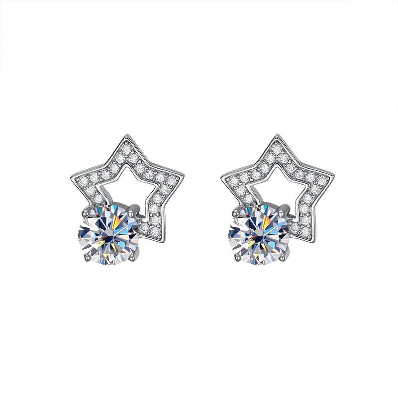 Stern Ohrstecker | 925 Sterling Silber | Moissanit Rundschliff | 1 Karat