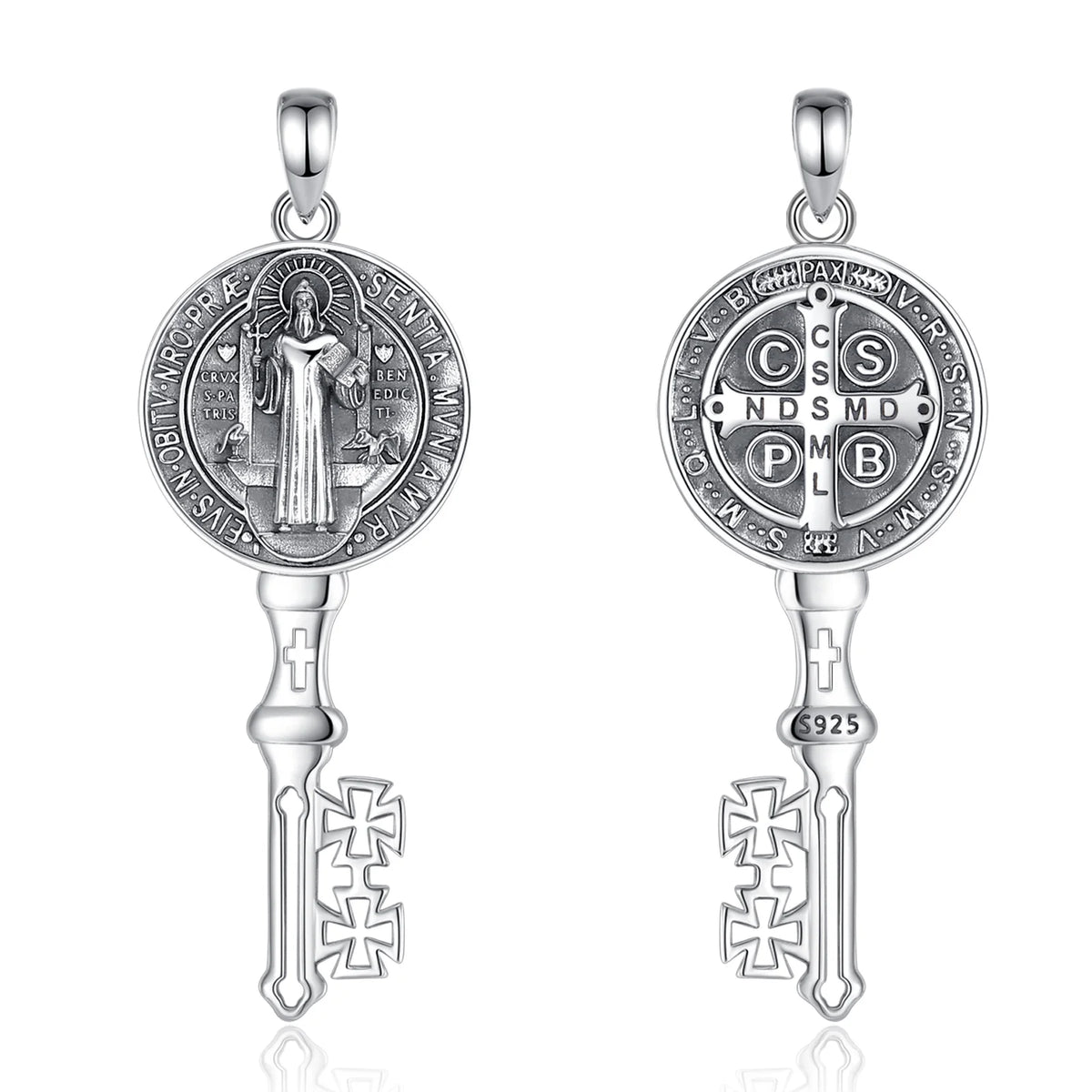 Saint Benedict Anhänger | 925 Sterling Silber | Kreuz & Schlüssel