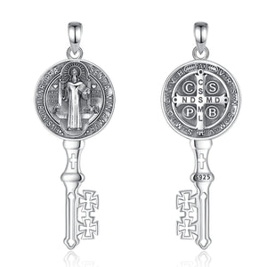 Saint Benedict Anhänger | 925 Sterling Silber | Kreuz & Schlüssel