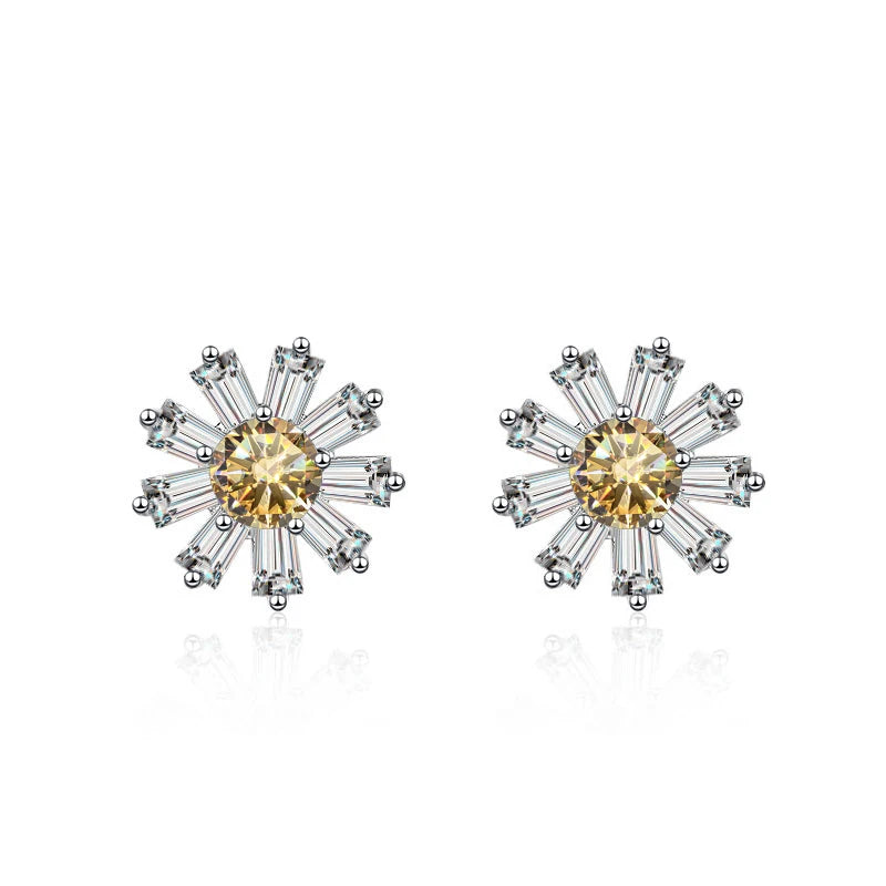 Gänseblümchen Ohrstecker | 925 Sterling Silber | Moissanit | 0,5 Karat | GRA-zertifiziert