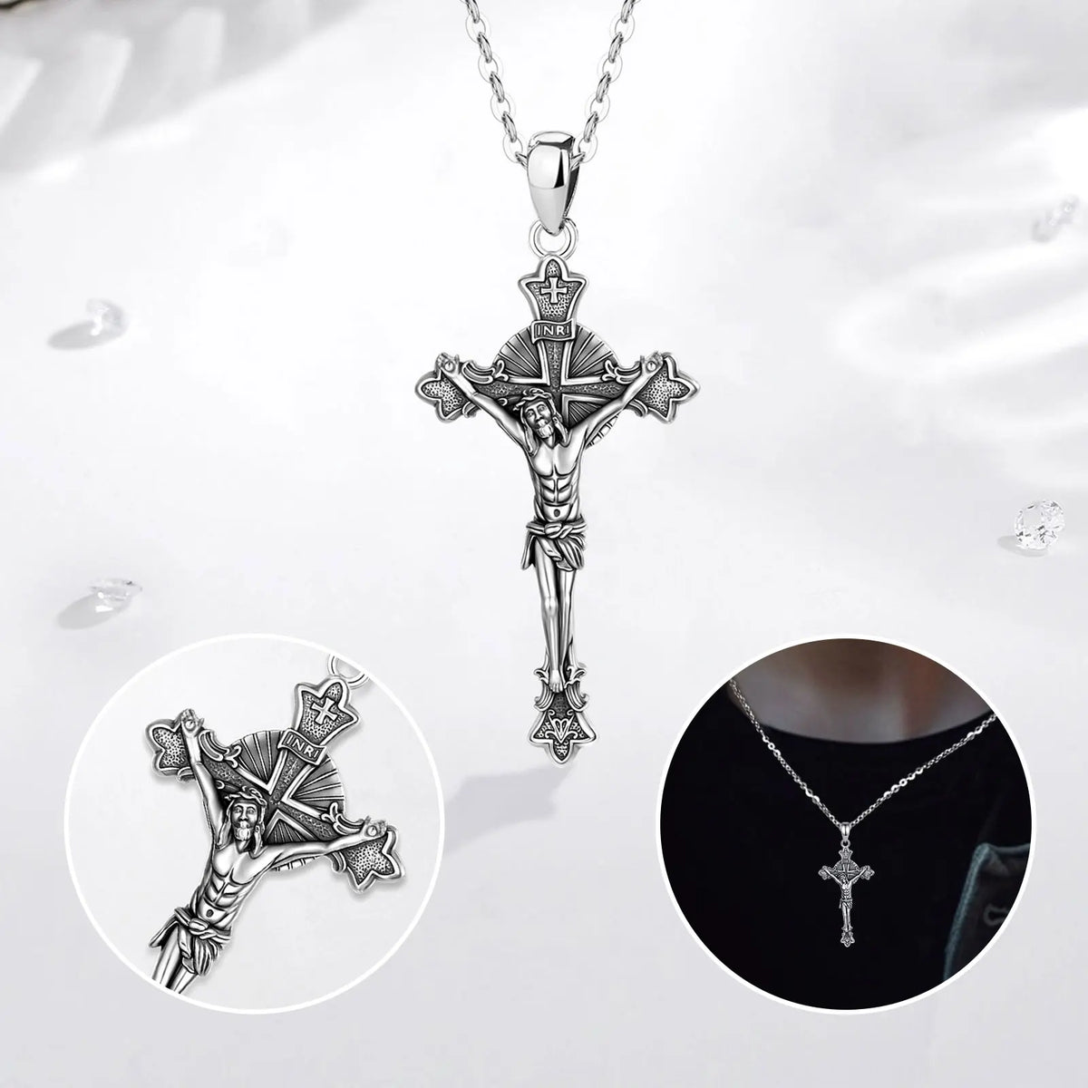 Kruzifix Kreuz Anhänger | 925 Sterling Silber | Saint Benedict Vintage