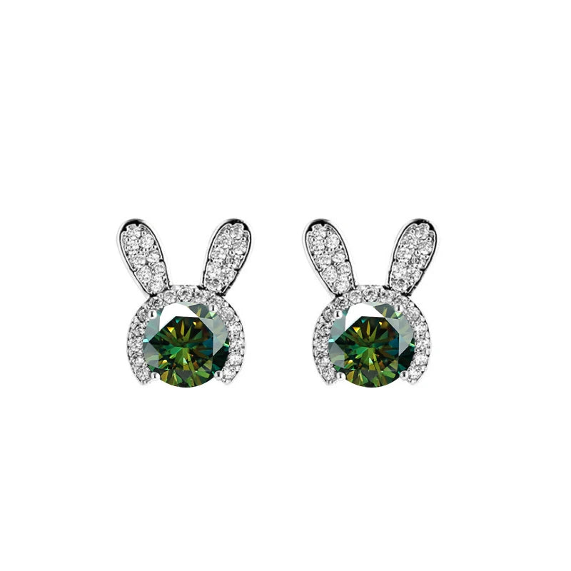 Häschen Ohrstecker | 925 Sterling Silber | Moissanit Rundschliff | 1 Karat | GRA