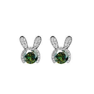 Häschen Ohrstecker | 925 Sterling Silber | Moissanit Rundschliff | 1 Karat | GRA