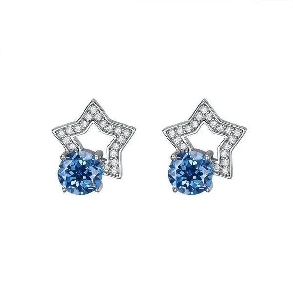 Stern Ohrstecker | 925 Sterling Silber | Moissanit Rundschliff | 1 Karat
