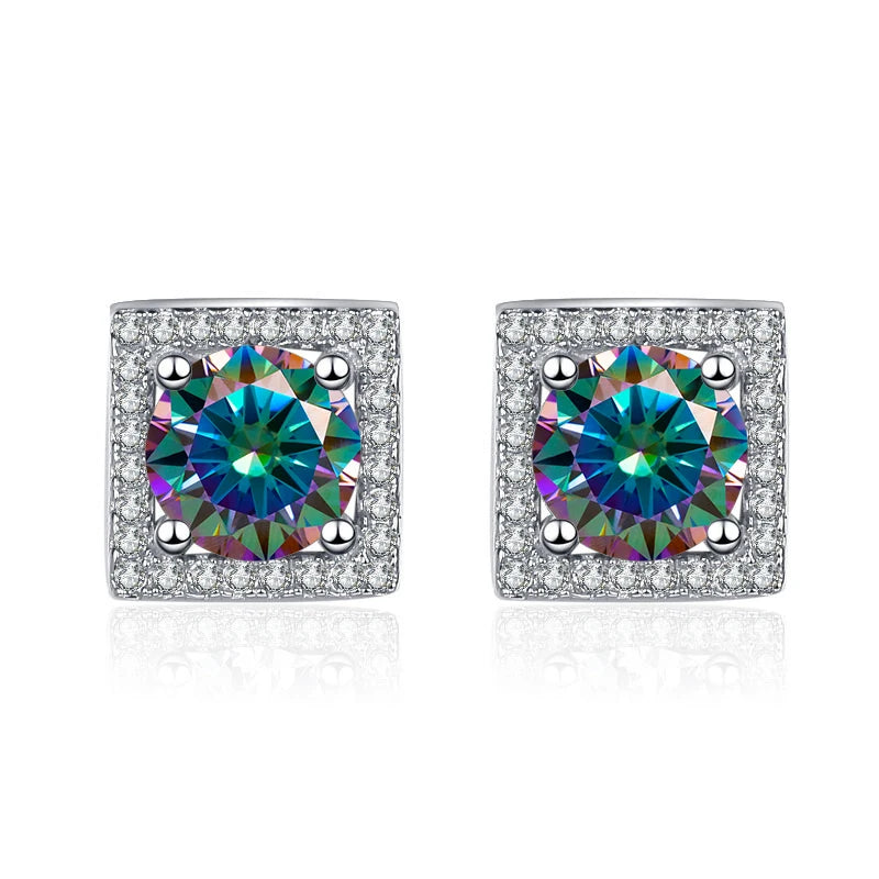 Quadrat Ohrstecker | 925 Sterling Silber | Moissanit | 1 Karat pro Stein