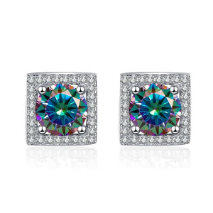 Quadrat Ohrstecker | 925 Sterling Silber | Moissanit | 1 Karat pro Stein