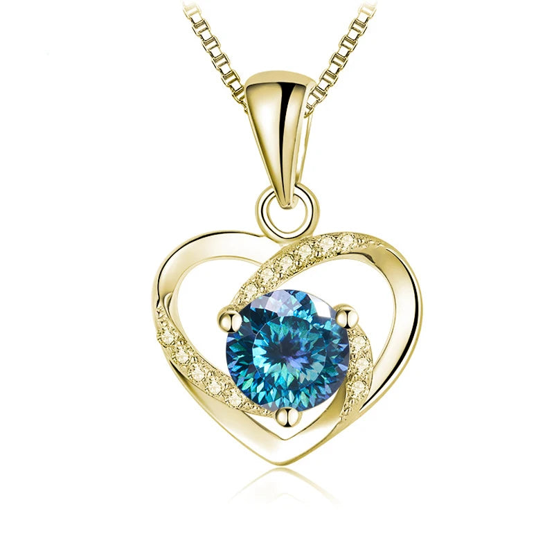 Herz Anhänger mit Moissanit | 925 Sterling Silber | Vergoldet | 1 Karat