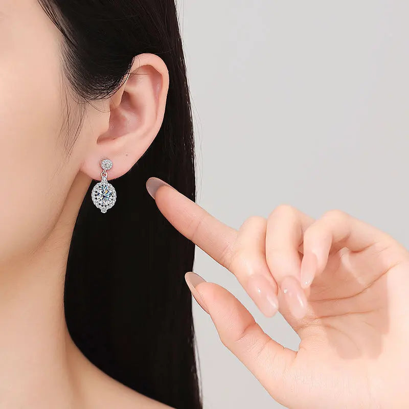 Oval Ohrringe | 925 Sterling Silber | Moissanit Ovalschliff | 1,5 Karat | GRA