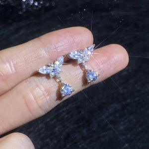 Schmetterling Ohrringe mit Perle | 925 Sterling Silber | Moissanit | D-Farbe
