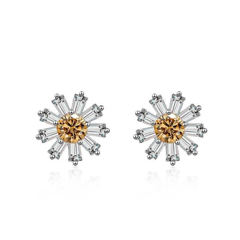 Gänseblümchen Ohrstecker | 925 Sterling Silber | Moissanit | 0,5 Karat | GRA-zertifiziert
