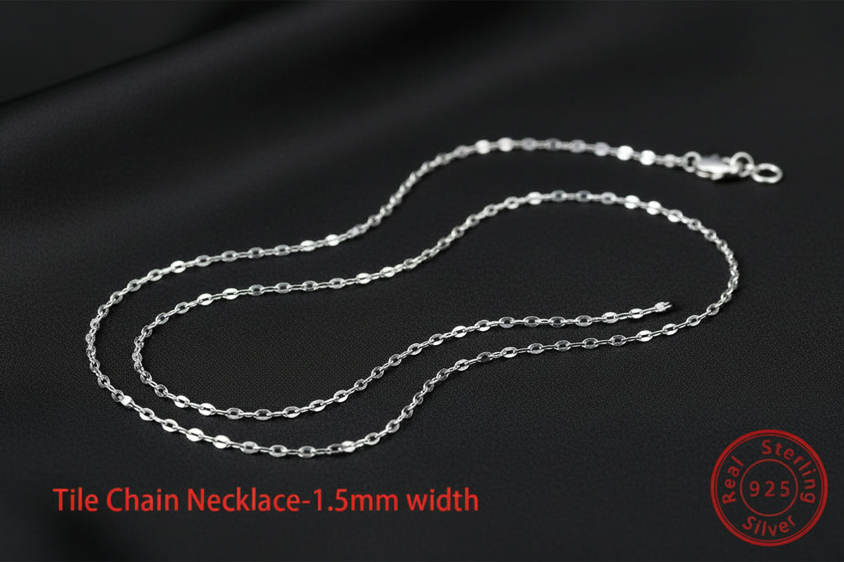 925 Sterling Silver Tile Chain Necklace