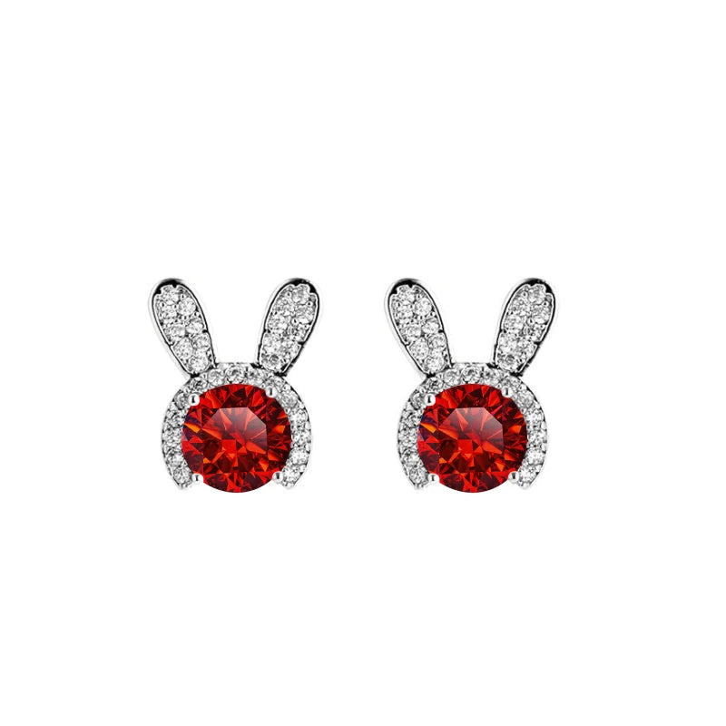 Häschen Ohrstecker | 925 Sterling Silber | Moissanit Rundschliff | 1 Karat | GRA