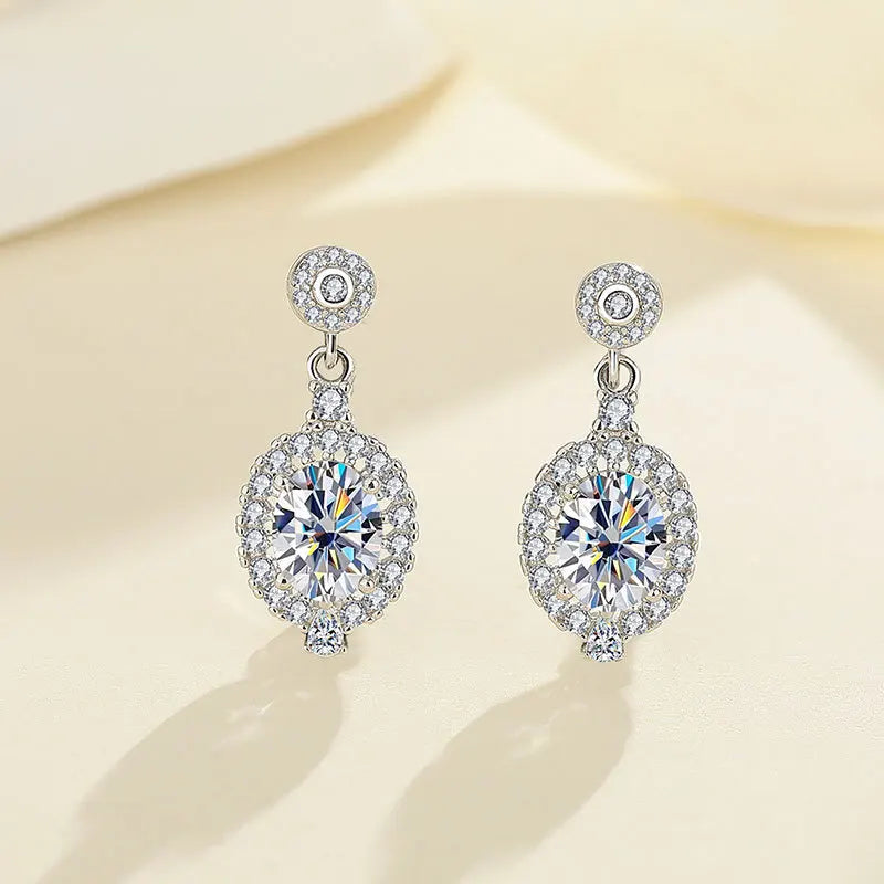 Oval Ohrringe | 925 Sterling Silber | Moissanit Ovalschliff | 1,5 Karat | GRA