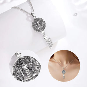 Saint Benedict Anhänger | 925 Sterling Silber | Kreuz & Schlüssel