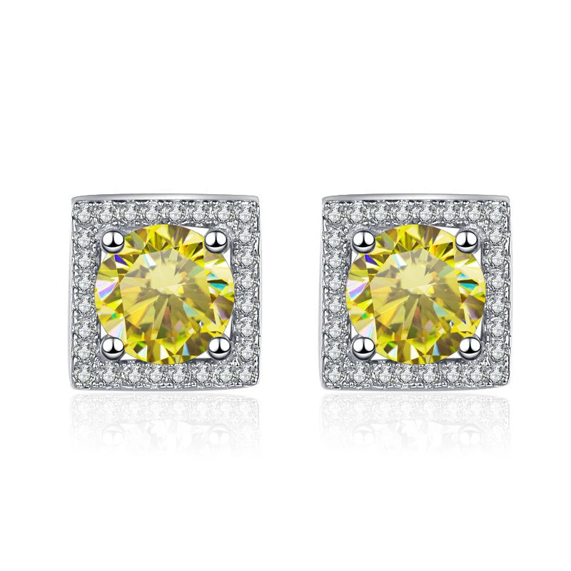 Quadrat Ohrstecker | 925 Sterling Silber | Moissanit | 1 Karat pro Stein