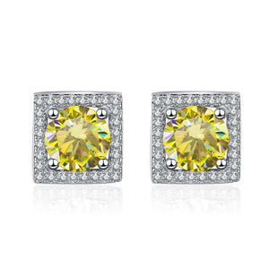 Quadrat Ohrstecker | 925 Sterling Silber | Moissanit | 1 Karat pro Stein