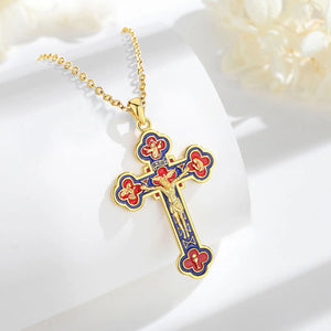 Jesus Crucifix Pendant Red Blue | 925 Silver 18K Gold Plated | Eudora