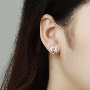 Stern Ohrstecker | 925 Sterling Silber | Moissanit Rundschliff | 1 Karat
