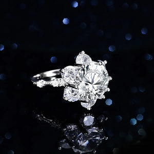 Leveyn Sonnenblumen-Ring – 925 Silber, Moissanit 5 CT, florales Design