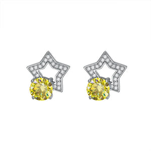 Stern Ohrstecker | 925 Sterling Silber | Moissanit Rundschliff | 1 Karat