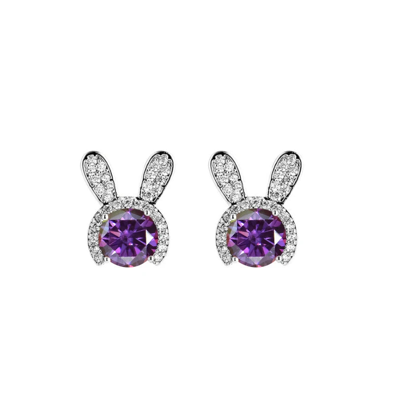 Häschen Ohrstecker | 925 Sterling Silber | Moissanit Rundschliff | 1 Karat | GRA