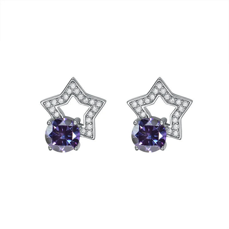 Stern Ohrstecker | 925 Sterling Silber | Moissanit Rundschliff | 1 Karat