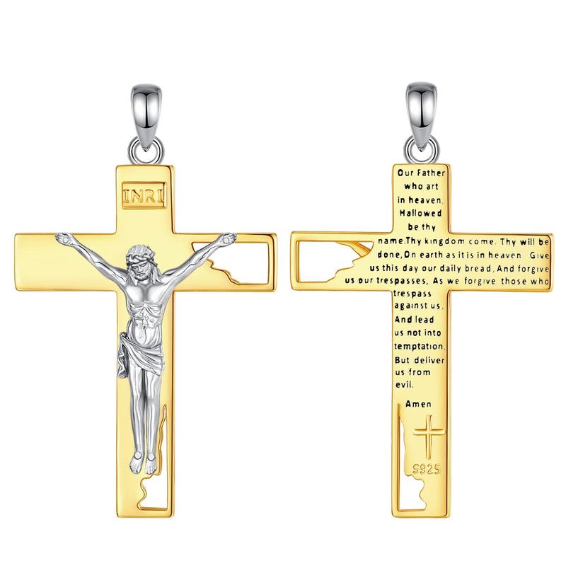 Kruzifix Kreuz Anhänger | 925 Sterling Silber | Goldfarben