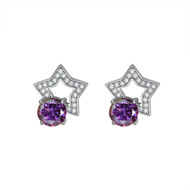 Stern Ohrstecker | 925 Sterling Silber | Moissanit Rundschliff | 1 Karat