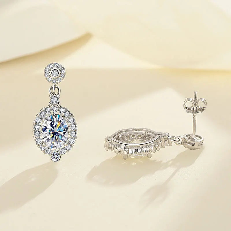 Oval Ohrringe | 925 Sterling Silber | Moissanit Ovalschliff | 1,5 Karat | GRA