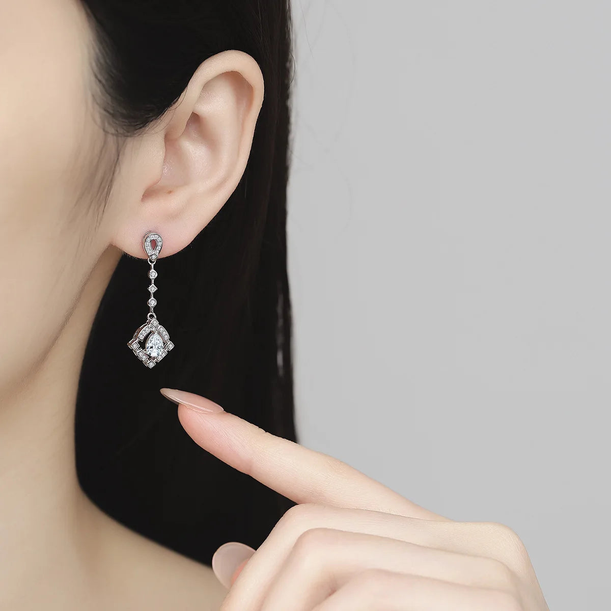 Moissanit Hängeohrringe – 925 Silber, geometrisch