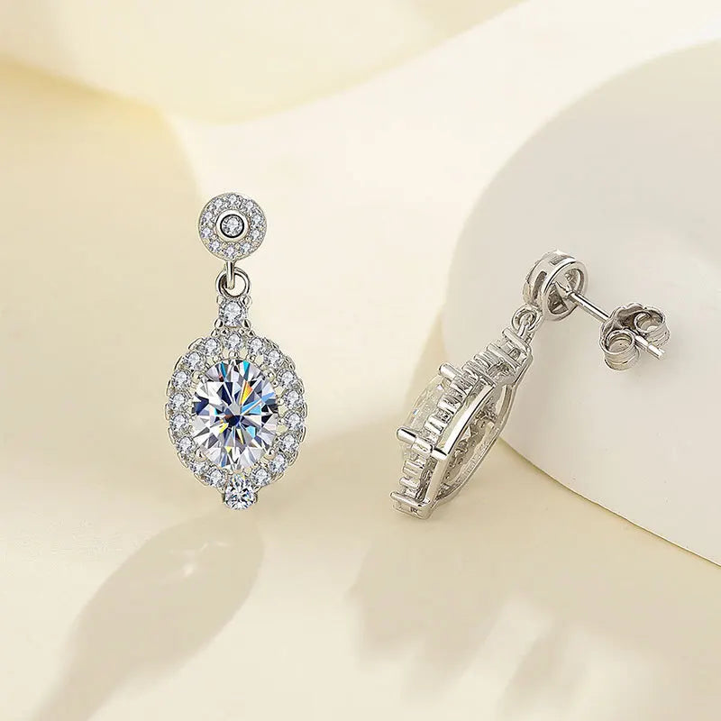Oval Ohrringe | 925 Sterling Silber | Moissanit Ovalschliff | 1,5 Karat | GRA