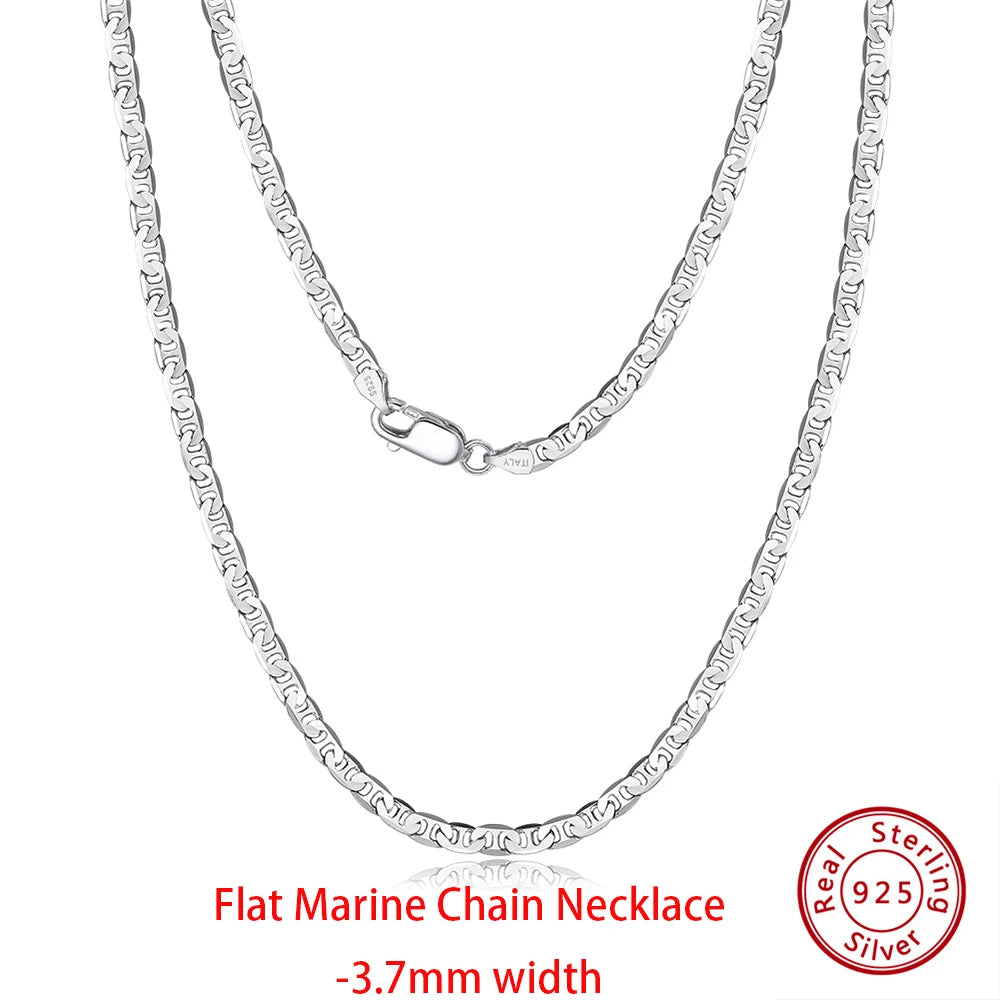 925 Sterling Silver Flat Mariner Chain Necklace