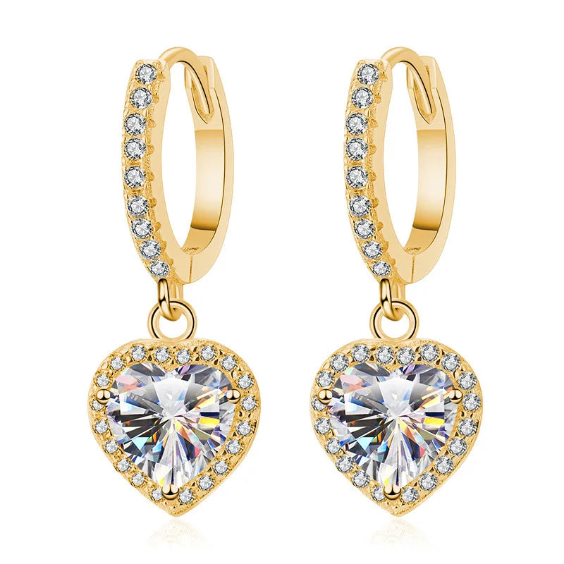Herz Ohrringe | 925 Sterling Silber | Moissanit Herzschliff | 1 Karat | GRA
